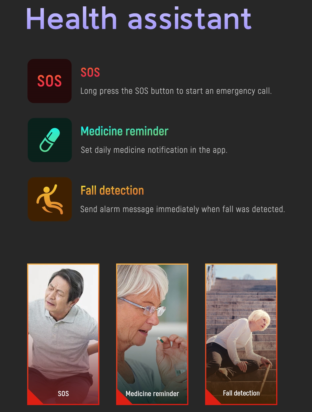 Fall Detection Smart Watch For - огляд і ціна Fall Detection Watch